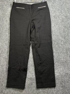 Talbots Pants Womens 6 Signature Black Stretch Knit Zip Fly Faux Leather Trim